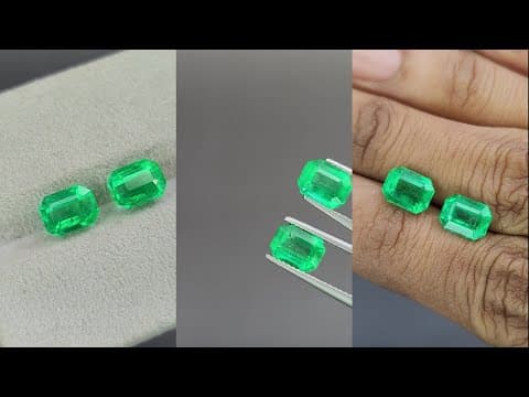 Pair of Intense Green emeralds in octagon cut 3.83 carats, Colombia ID 11083