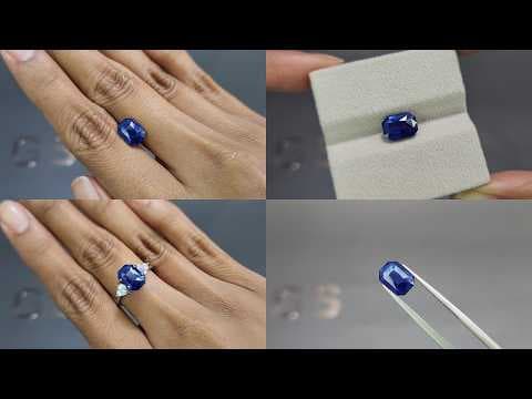 Unheated Royal Blue sapphire emerald cut 3.22 carats, Sri Lanka ID 12136