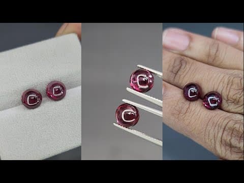 Pair of rhodolite garnets cabochon cut 4.34 carats, Madagascar ID 11568