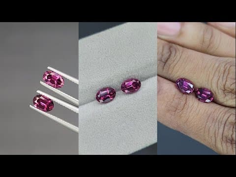 Pair of rhodolite garnets oval cut 2.03 carats, Madagascar ID 11582