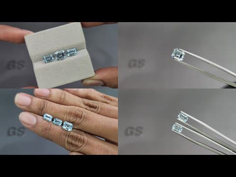 Set of aquamarines octagon cut 2.96 carats, Madagascar ID 11017