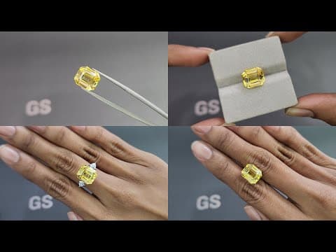 Unheated Golden Vivid Yellow sapphire in octagon cut 8.32 carats, Madagascar ID 10799