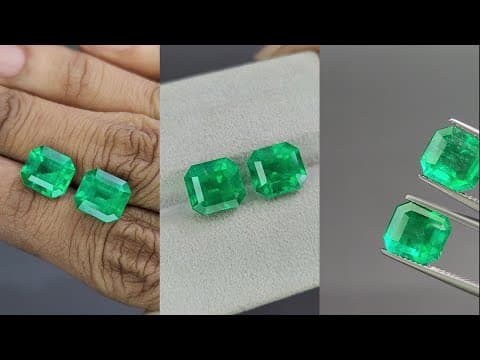 Pair of Muzo Vivid Green emeralds in octagon cut 7.08 carats, Colombia ID 11099