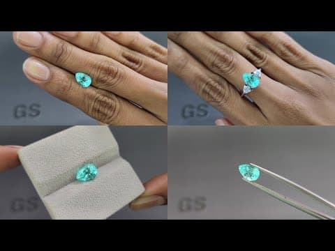 Neon tourmaline Paraiba greenish blue pear cut 1.91 carats, Mozambique ID 10988