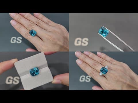 Blue zircon in cushion cut 12.03 carats, Cambodia ID 10823