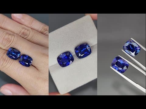 Pair of sapphires Royal Blue cushion cut 11.69 carats, Sri Lanka ID 11406