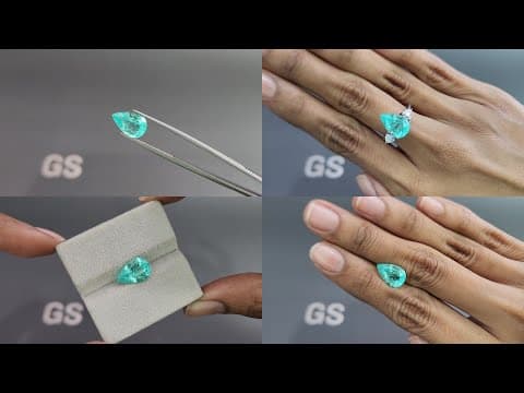 Neon greenish blue tourmaline Paraiba in pear cut 3.36 carats, Mozambique ID 10744