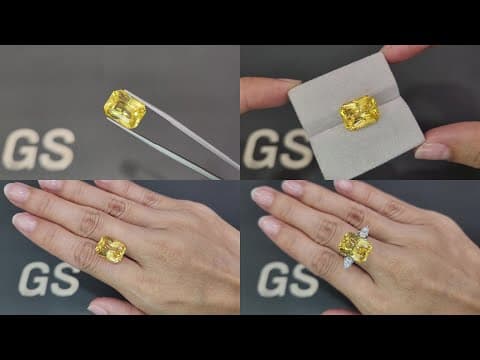 Unheated large Golden Yellow sapphire in radiant cut 13.12 carats, Sri Lanka ID 9290