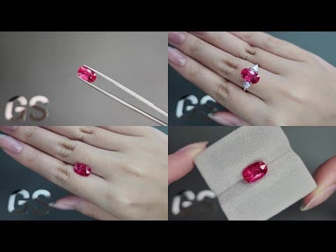 Vivid Red-Pink Mahenge spinel in cushion cut 4.12 carats, Tanzania ID 8907