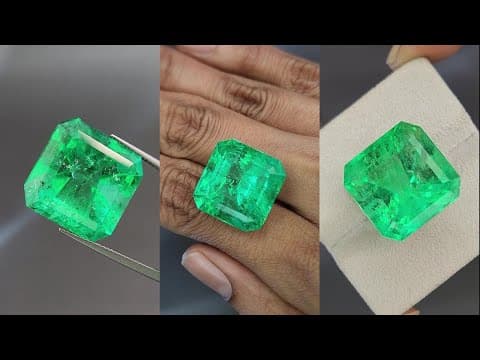 Large emerald Intense Green octagon cut 29.23 carats, Colombia ID 11040