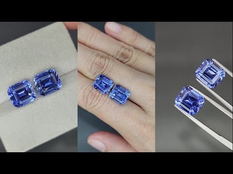 Pair of sapphires Intense Blue octagon cut 11.36 carats, Sri Lanka ID 11409