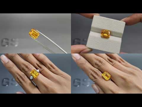 Sapphire orange yellow emerald cut 7.08 carats, Sri Lanka ID 12151