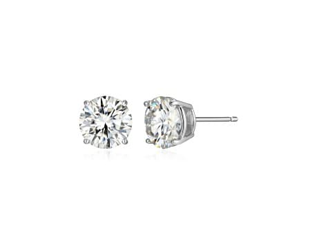 Round Moissanite Platineve Stud Earrings 3.80ctw DEW