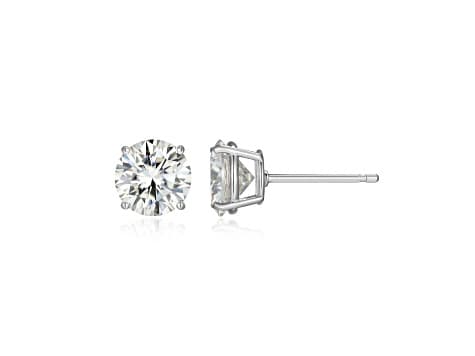 Round Moissanite Platineve Stud Earrings 3.80ctw DEW