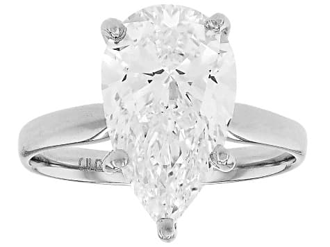 Certified Pear Shape White Lab-Grown Diamond F VS1 14K White Gold Solitaire Ring 4.00ct
