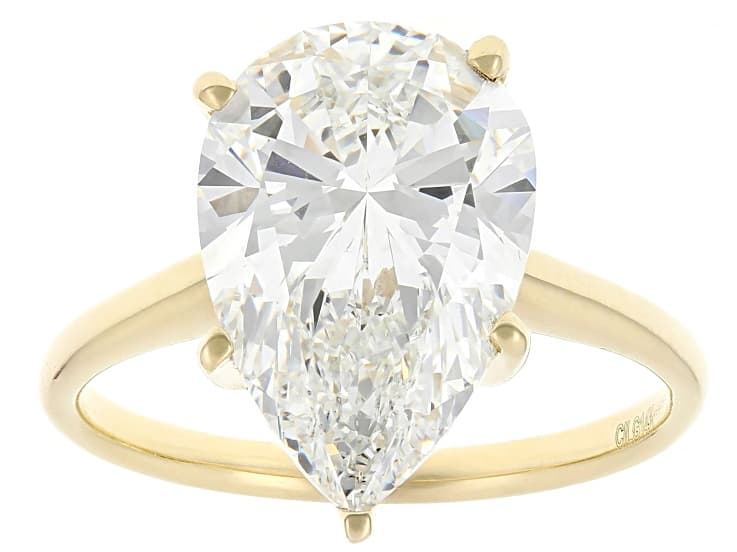 Certified Pear Shape White Lab-Grown Diamond F VS1 14K Yellow Gold Solitaire Ring 5.00ct