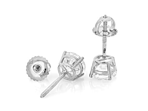 White Lab-Grown Diamond F-G VS-SI 10K White Gold Solitaire Stud Earrings 2.00ctw