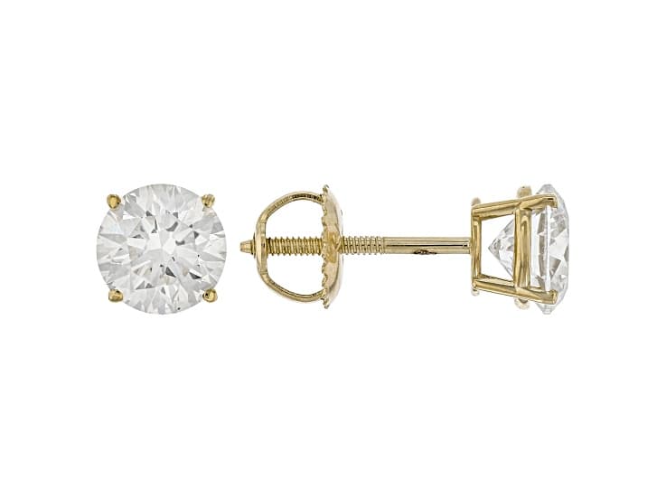 Certified White Lab-Grown Diamond F-G VS-SI 10K Yellow Gold Solitaire Stud Earrings 2.00ctw