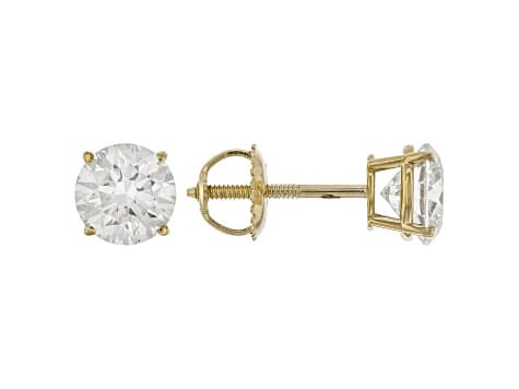 Certified White Lab-Grown Diamond F-G VS-SI 10K Yellow Gold Solitaire Stud Earrings 2.00ctw