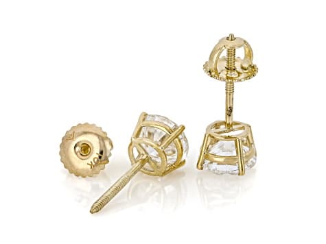 Certified White Lab-Grown Diamond F-G VS-SI 10K Yellow Gold Solitaire Stud Earrings 2.00ctw