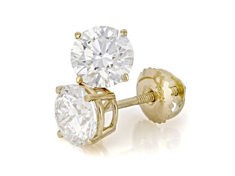 Certified White Lab-Grown Diamond F-G VS-SI 10K Yellow Gold Solitaire Stud Earrings 2.00ctw
