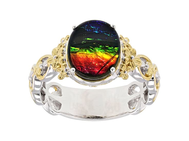 Ammolite Triplet Rhodium & 24K Yellow Gold Over Palladium Sterling Silver Ring