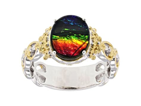 Ammolite Triplet Rhodium & 24K Yellow Gold Over Palladium Sterling Silver Ring