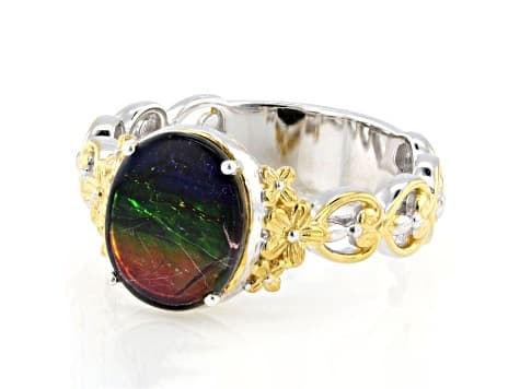 Ammolite Triplet Rhodium & 24K Yellow Gold Over Palladium Sterling Silver Ring