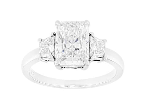 Certified White Radiant Cut and Trapezoid Lab-Grown Diamond F VS1 Platinum 3-Stone Ring 2.50ctw
