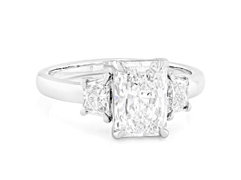 Certified White Radiant Cut and Trapezoid Lab-Grown Diamond F VS1 Platinum 3-Stone Ring 2.50ctw