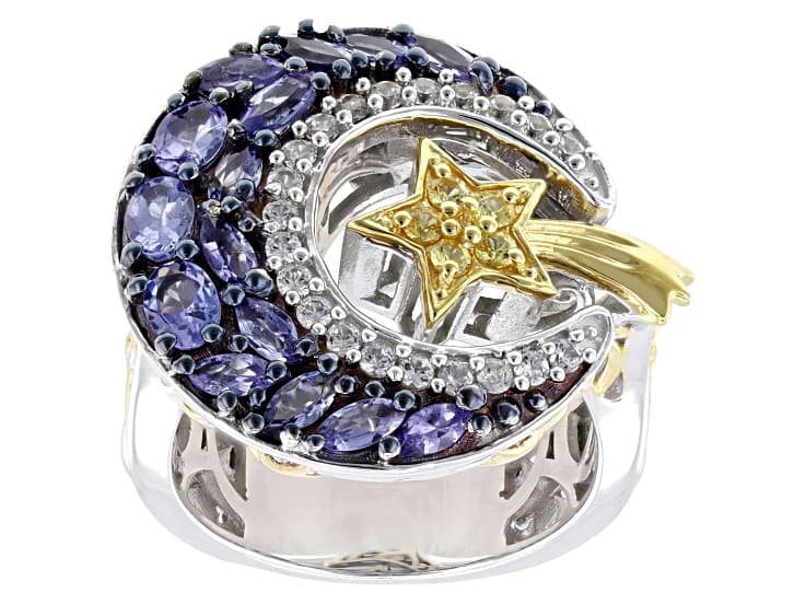 Blue Tanzanite Rhodium And 24K Gold Over Palladium Sterling Silver Ring 2.32ctw