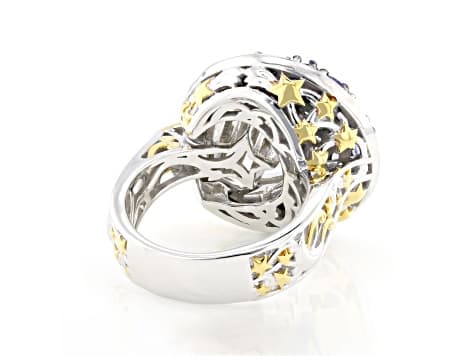 Blue Tanzanite Rhodium And 24K Gold Over Palladium Sterling Silver Ring 2.32ctw