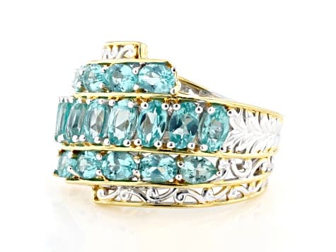 Teal Dauphin Apatite 24K Gold Over Palladium Sterling Silver Ring 3.55ctw