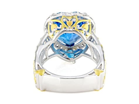 Swiss Blue Topaz & White Zircon Rhodium/24K Yellow Gold Over Palladium Silver Ring 10.34ctw
