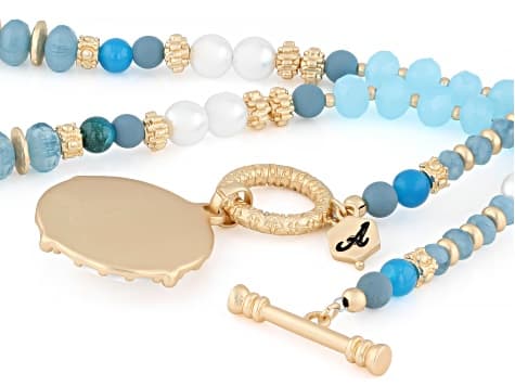 Mother-of-Pearl, Turquoise Simulant, Pearl Simulant & Crystal Matte Gold Tone Beaded 36" Necklace