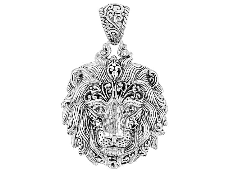 White Zircon Silver Lion Pendant 0.12ctw