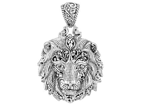 White Zircon Silver Lion Pendant 0.12ctw