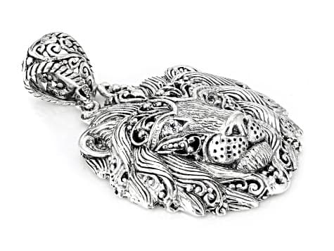 White Zircon Silver Lion Pendant 0.12ctw
