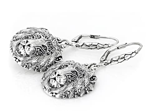 Silver Lion Dangle Earrings