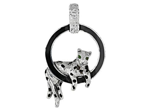 Black Shell, Chrome Diopside Sterling Silver Panther Enhancer Pendant 1-4mm, 0.01ctw