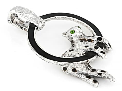 Black Shell, Chrome Diopside Sterling Silver Panther Enhancer Pendant 1-4mm, 0.01ctw