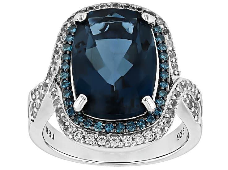 London Blue Topaz Rhodium Over Sterling Silver Ring 7.69ctw