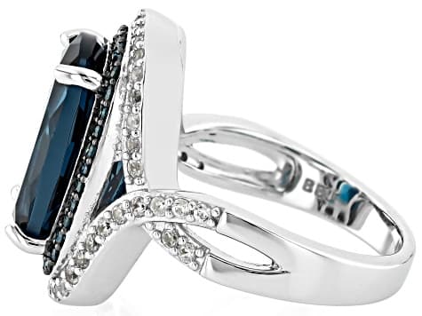 London Blue Topaz Rhodium Over Sterling Silver Ring 7.69ctw