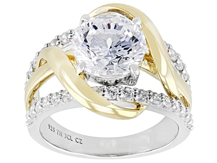 White Cubic Zirconia Rhodium And 14k Yellow Gold Over Sterling Silver 100 Facet Ring 4.02ctw