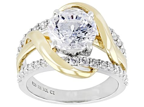 White Cubic Zirconia Rhodium And 14k Yellow Gold Over Sterling Silver 100 Facet Ring 4.02ctw