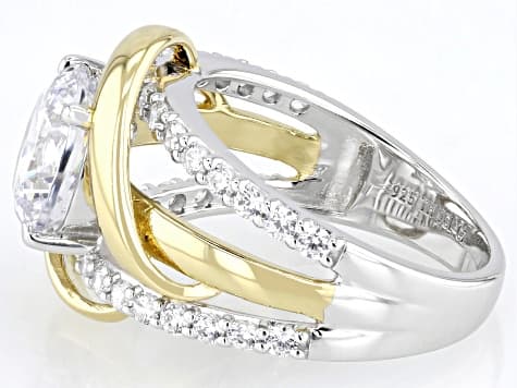 White Cubic Zirconia Rhodium And 14k Yellow Gold Over Sterling Silver 100 Facet Ring 4.02ctw
