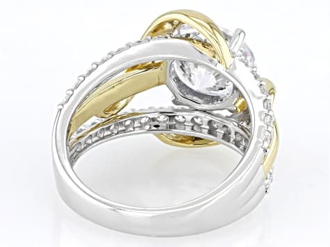 White Cubic Zirconia Rhodium And 14k Yellow Gold Over Sterling Silver 100 Facet Ring 4.02ctw