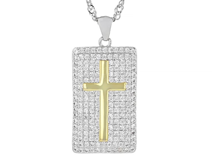 White Cubic Zirconia Rhodium Plated Cross Pendant With Chain 1.96ctw