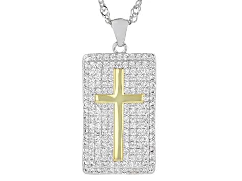 White Cubic Zirconia Rhodium Plated Cross Pendant With Chain 1.96ctw