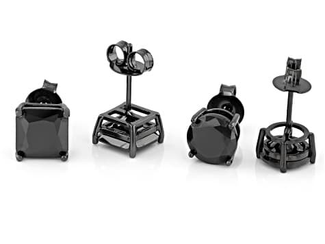 Black Cubic Zirconia, Black Rhodium Plated Stud Earring Set of 2 12.25ctw